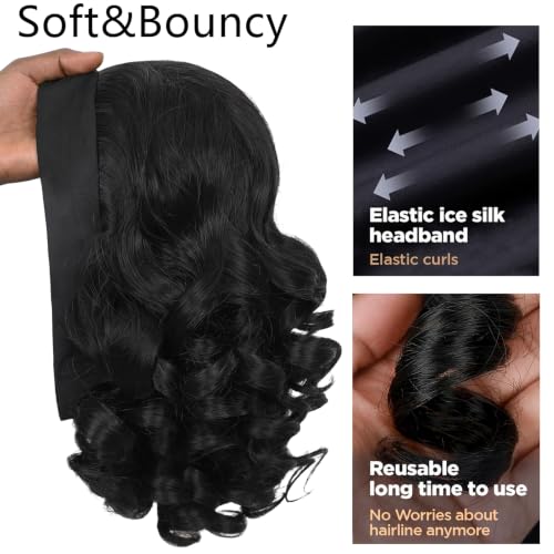 Image of Celiarita Headband Bob Wig Human Hair 14 Inch Curly Short Bob Human Hair Wigs Fringe Rose Curly Bouncy for Black Women Natural Color