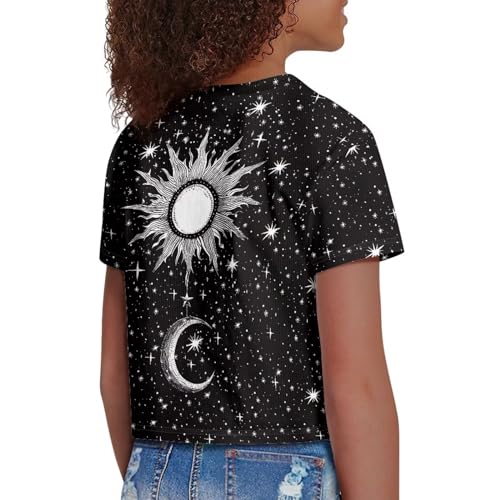 Image of Kids T Shirt Short Sleeve Crop Tops for Girls Summer Clothes Pullover Tees Shirt 5-14