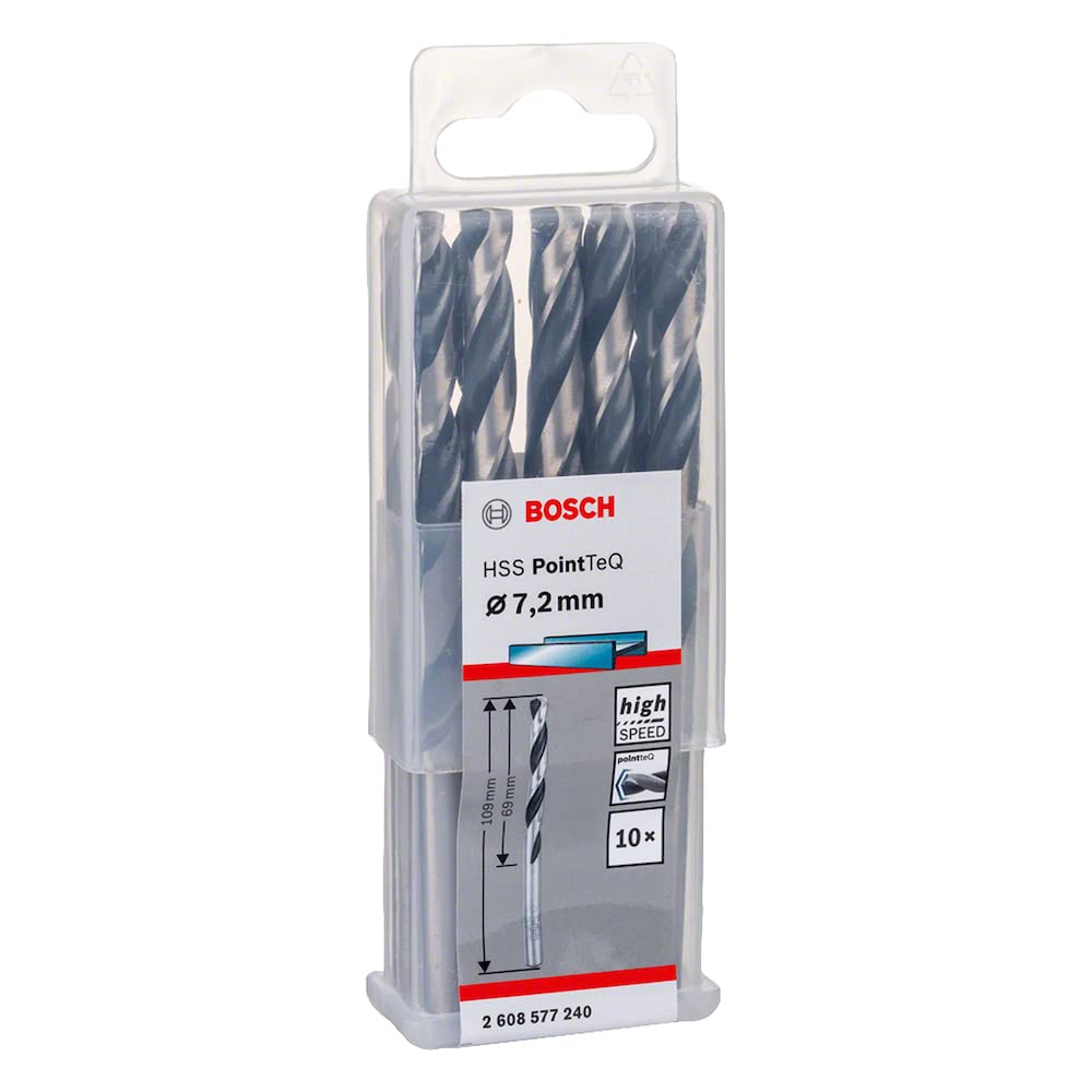 Bosch Multicoloured Professional 10-Piece Pointteq Hss Twist Drill Bit (For Metal, 7.2 X 69 X 109 Mm, Drill Driver Accessories)