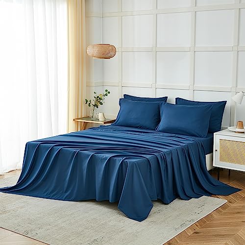 Image of ILAVANDE Navy Blue King Sheets Set 6 Piece,Hotel Luxury Super Soft 1800 Series Microfiber Bed Sheets King Set-Wrinkle Free & Breathable-14 Deep Pocket Sheets for King Size Bed(King,Navy Blue)