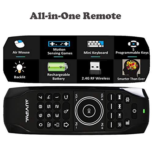 Auvipal G9 Backlit 2.4Ghz Wireless Air Mouse Remote With Qwerty Keyboard, 5 Programmable Keys And Build-In Rechargeable Battery For Nvidia Shield, Android Tv Box, Kodi, Pc, Raspberry Pi, Ps4 And More #TOP2