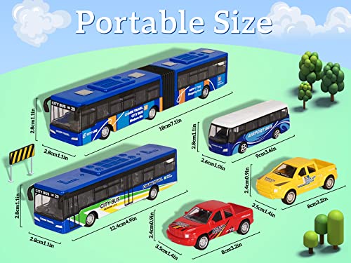 Crelloci Bus Toy 5Pcs Die Cast Blue City Buses Model Pull Back Cars Kids' Play Vehicles Mini Pickup Truck And Metro Articulated Bus Set Gift For Boys Girls Kids Children Ages 3+ #TOP5