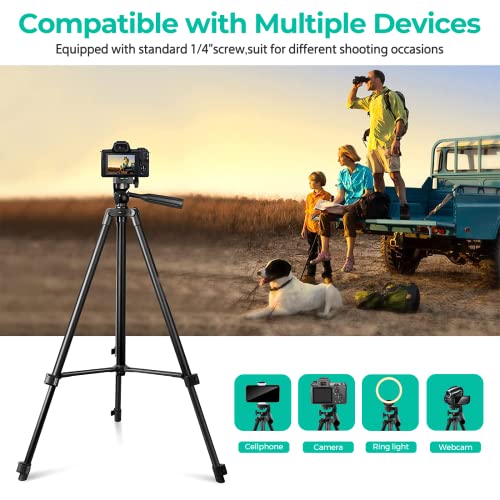 50” Phone Tripod Stand, Aluminum Lightweight Tripod For Camera And Phone, Cell Phone Tripod With Phone Holder And Carry Bag, Compatible With Iphone & Android #TOP6