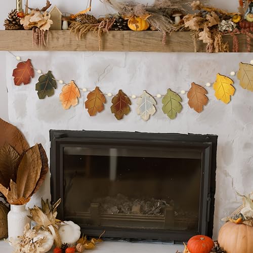 Cinnvoice 8.2 ft Fall Decorations Wooden Maple Leaf Garland Autumn
