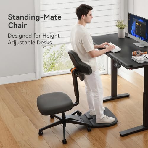 Image of Newtral Standing Desk Chair, Ergonomic Standing Mate Chair Stool with 167 Adjustable Flip Backrest, Multi-Position Sit-Stand-Lean Office Chair, Anti-Fatigue Design, MT-L-DG
