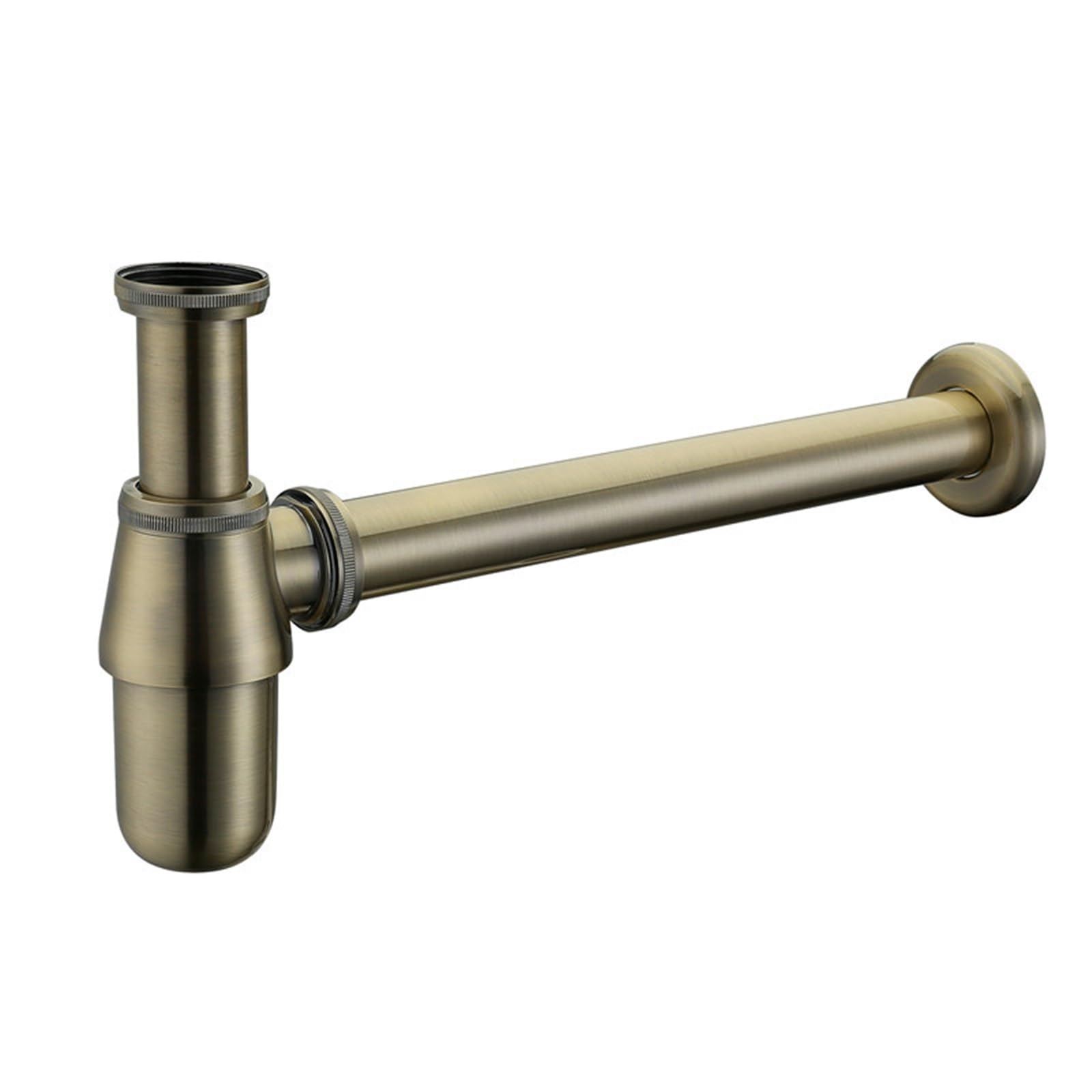 Siphon mural en laiton massif de style ancien, siphon P avec bonde escamotable for lavabo et tuyau plomberie(Brushed Bronze)