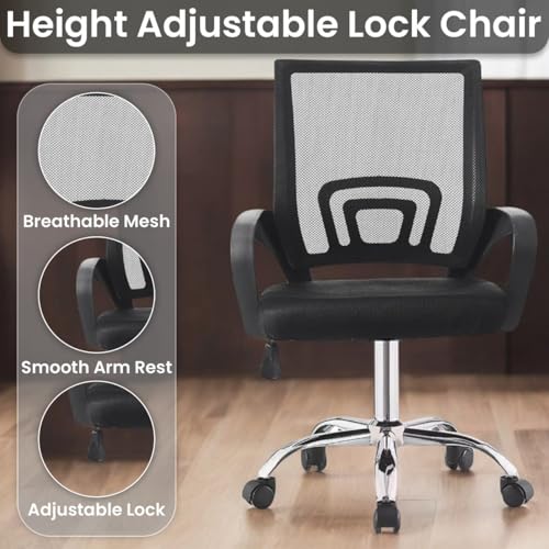 Image of Office Arm Chair with Frame, Mesh Back, Nylon Base, and Adjustable Handle, Cushion Fabric (900 Chair-Black)