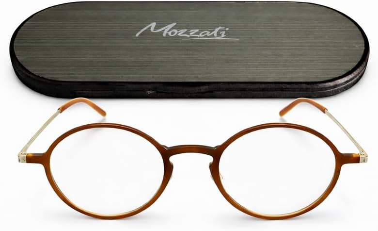 Ultra Thin Optics Reading Glasses | Made to Order | Unisex | Flat Lens | Blue Light Protection Coating | High Performance Metal Alloy Frame | Round Shape | Ultra Slim Magnetic Metal Case