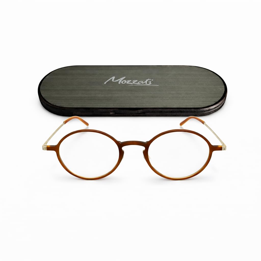 Ultra Thin Optics Reading Glasses | Made to Order | Unisex | Flat Lens | Blue Light Protection Coating | High Performance Metal Alloy Frame | Round Shape | Ultra Slim Magnetic Metal Case
