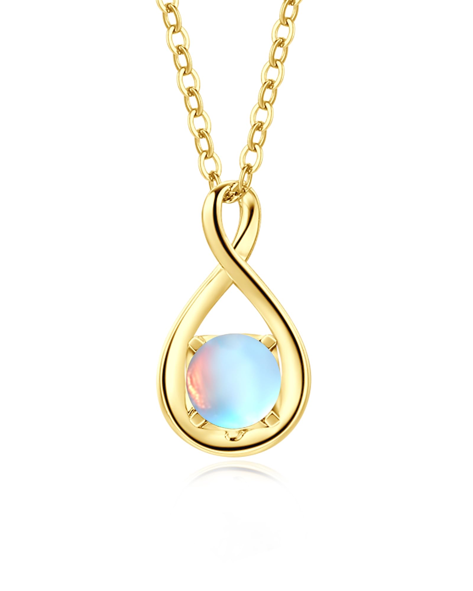 FANCIME 14K Solid Yellow Gold Pendant with Sterling Silver Chain Infinity Necklace Birthstone Gemstone Jewelry Anniversary Birthday Mothers Day Gifts for Women