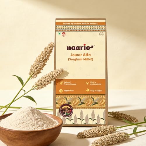 Image of Naario Jowar Atta 1kg Flour | Certified Organic Sorghum Atta Gluten Free | 100% Natural, High in Fiber and Protein, No Preservatives, Ideal for Weight Loss and Healthy Diet - 1 kg