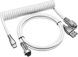 Cabo de teclado enrolado USB C – Cabo de bobina de teclado para jogos, cabo de teclado mecânico trançado tipo personalizado com fio aviador de metal destacável, 1,5 m USB-C para USB-A, fio de teclado