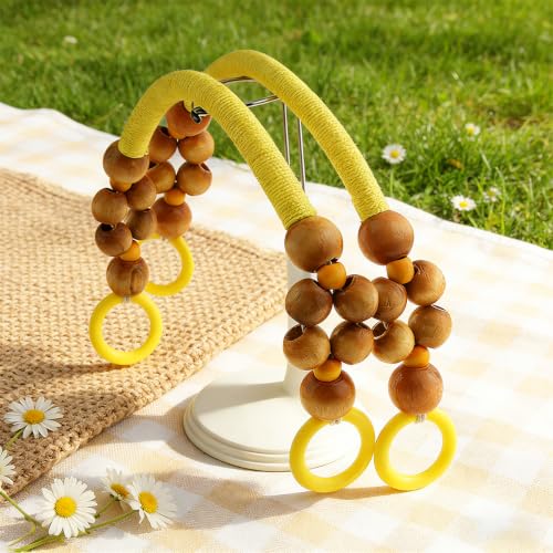 2 peças, madeira de 16 contas, bolsa de praia, corda de nylon, alças de bolsa, alça de bolsa rústica de substituição para bolsa de mão de palha para cestas de bolsas de crochê. 10 cores