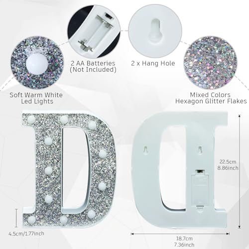 Image of Light Up Letters, Marquee Light Letter for Table Decorations, Glitter Light Up Signs for Prom, Events, or Engagement Party Decor, Featuring Alphabet & Number Lighted Letters, Letter D