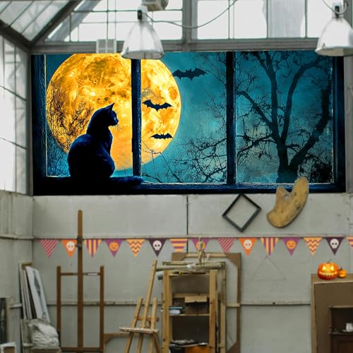 Película adhesiva para ventana con diseño de gato negro Halloween miniatura 7