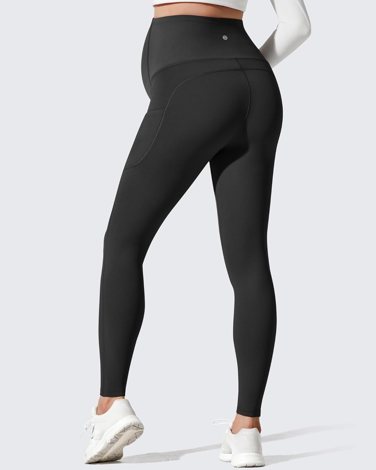 G4Free Barefeel Fleece Lined Maternity Leggings with Pockets Over The Belly Pregnancy Yoga Pants