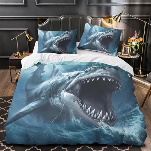 Housse de couette motif requin blanc lit double 200x200 en microfibre - 4