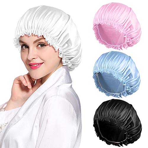 ROYBENS 4PCS Satin Bonnets for Women, Silk Bonnet for Sleeping, Sleep Cap for Curly Hair Braids, C
