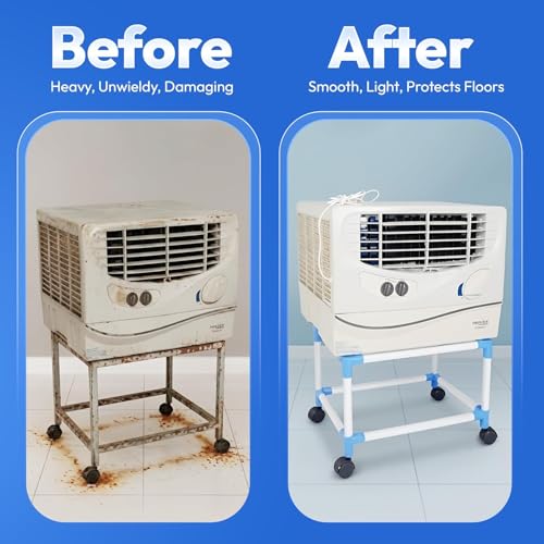 Image of Mumma's LIFE Heavy-Duty Cooler Stand with Wheels | Metal Trolley for Home & Outdoor | Rust-Resistant Black Finish | 360 Rotating Wheels | 100kg Load Capacity | Cooler Movable Stand (off White)