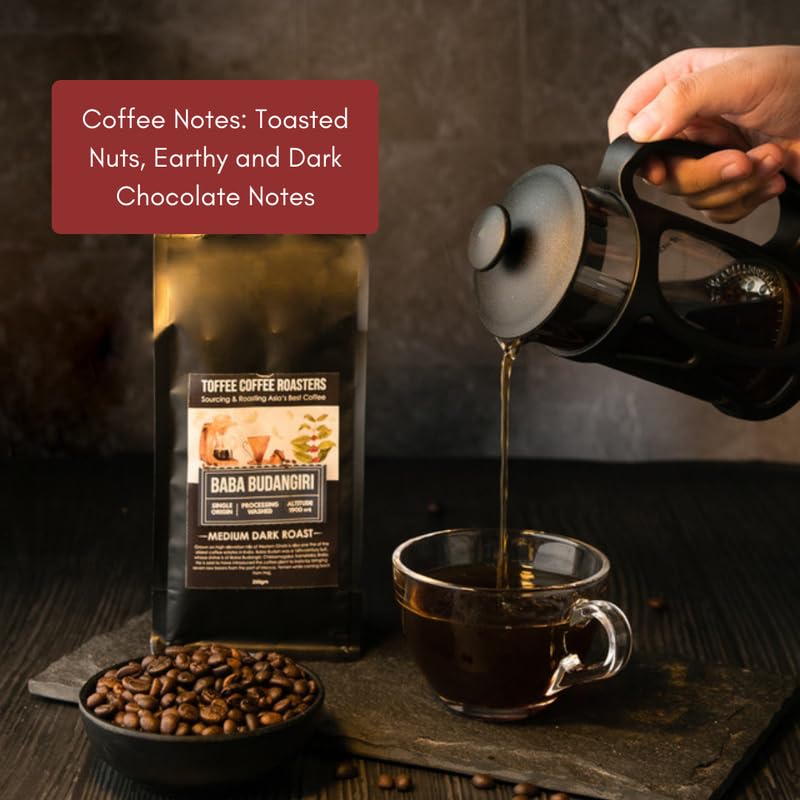 Image of Toffee Coffee Roasters Baba Budangiri Coffee 100 Gram | As Seen On Shark Tank | Arabica Freshly Medium Dark Roast Grounded Coffe Grind: Whole Beans | Notes: Toasted Nuts, Earthy and Dark Chocolate