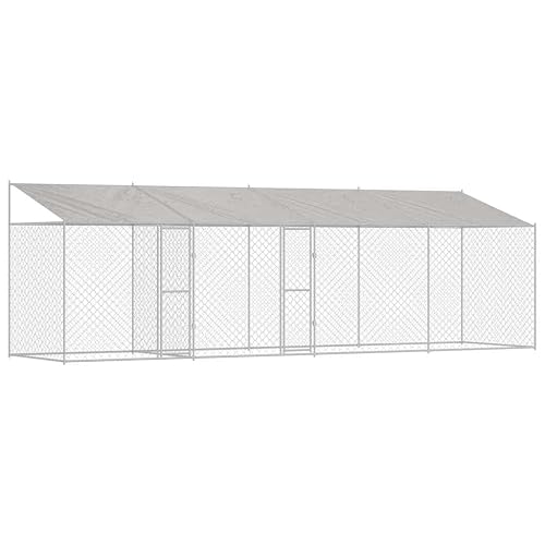 vidaXL Jaula para Perro con Techo Plateado 800 x 200 x 256 cm