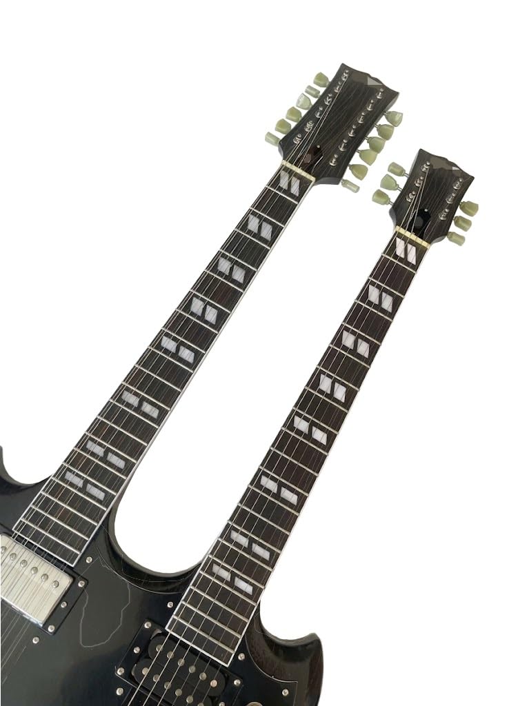 Chitarra elettrica a doppio manico con corpo solido, 6 e 12 corde nere humbucker, dimensioni standard for palcoscenici rock classici (Guitarra Eléctrica)