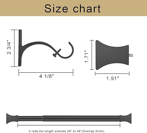 Miniatura 5 de Barras de cortina, 1 pulgada de diámetro individual barra de cortina de 28-48 pulgadas telescópicas barras de cortina decorativas con ARC Finsh