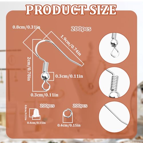 600 Pcs Hypoallergenic Earring Hooks Kit, Ear Wires Fish Hooks Silver Fish Hook Ear Wires with Earring Backs and Jump Rings for DIY Jewelry Making