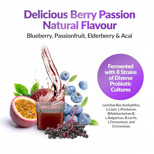 Ashwagandha KSM-66 Liquid Bio-Fermented with Turmeric, Probiotics & Digestive Enzymes for Mood & Gut Health - Natural Berry Passion Flavour - Image 4