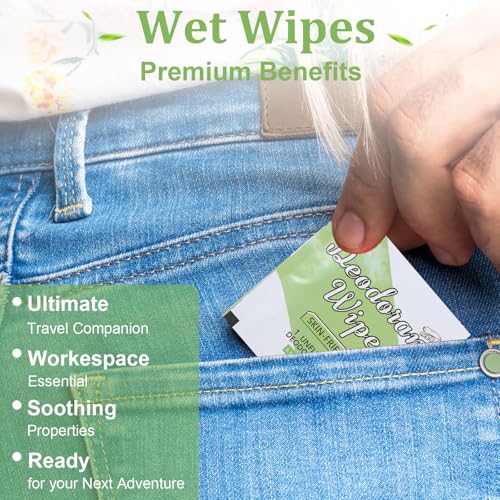 Image of 100Pcs Travel Deodorant Wipes, Travel Size Mini Deodorant Wipes Bulk for Homeless, Individually Wrapped Body Cleaning Supplies for Women Wet Armpit for Body Cleaning Cucumber