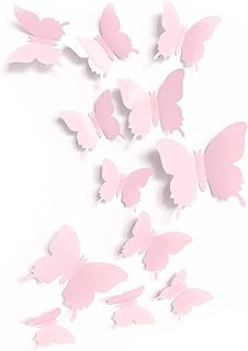 Cute Pink Butterfly Wall Decor 24 pcs, Girls Room Wall Decals, Danish Pastel Aesthetic Butterflies Stickers for Nursery Decorations, Baby Toddler Room Decor for Girls Pink