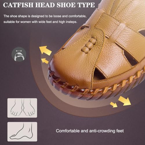Image of EFTCAL Women's Cowhide Closed Toe Hollow Out Slip On Loafers,Comfort Walking Flat Fisherman Sandals Casual Fashion Breathable Walking Shoes Driving Shoes