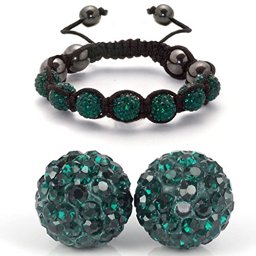 RUBYCA Pave Czech Crystal Disco Ball Clay Beads fit Shamballa Jewelry (100pcs, 12mm, Emerald Green), Dark Emerald - Image 3
