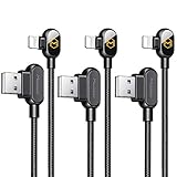 (3 Pack) USB 90 Degree Right Angle Design Game Cable LED Nylon Braided Sync Charge Double Size USB...