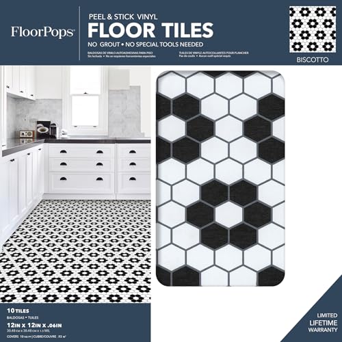 FloorPops FP3931 Biscotto Bodenfliesen, Schwarz, 12 L x 12 W x 0.6 T