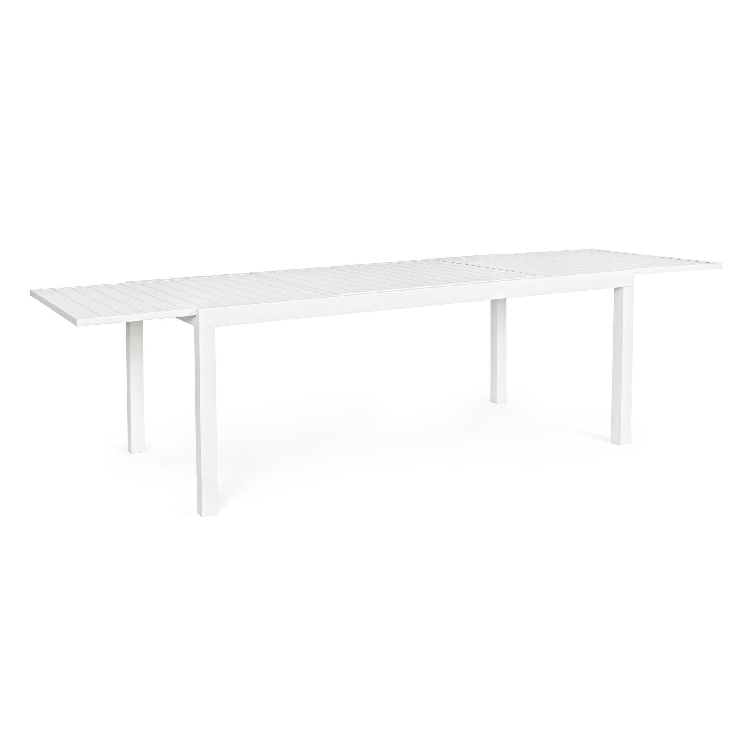 Totò Piccinni Tavolo SALINA Allungabile in alluminio rettangolare ideale per giardino con piano a doghe dal design moderno (Bianco, Tavolo 200/300x100x75)