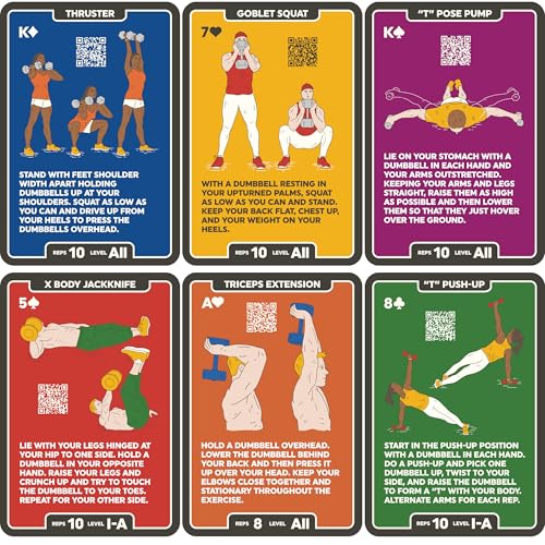 Stack 52 Dumbbell Exercise Cards. Workout Playing Card Game. Video Instructions Included. Perfect for Training with Adjustable Free Weight Sets and Home Gym Fitness. (2019 Base Deck) - Thumbnail 3