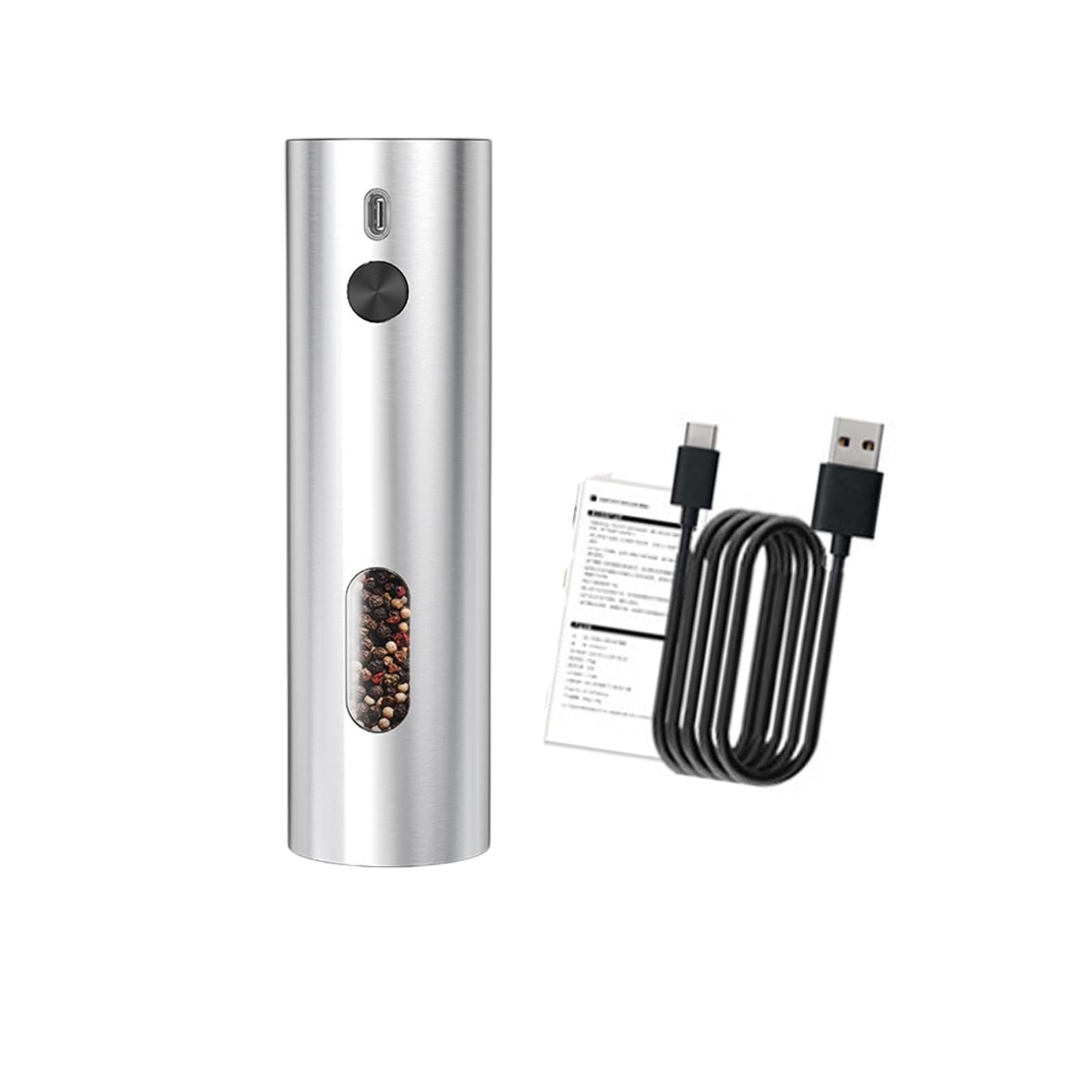 MALSSE Single Touch Electric Pepper and Salt Grinder Rechargeable Adjustable Grinding Size Portable Pepper Mill for Spices Electric Spices Grinder