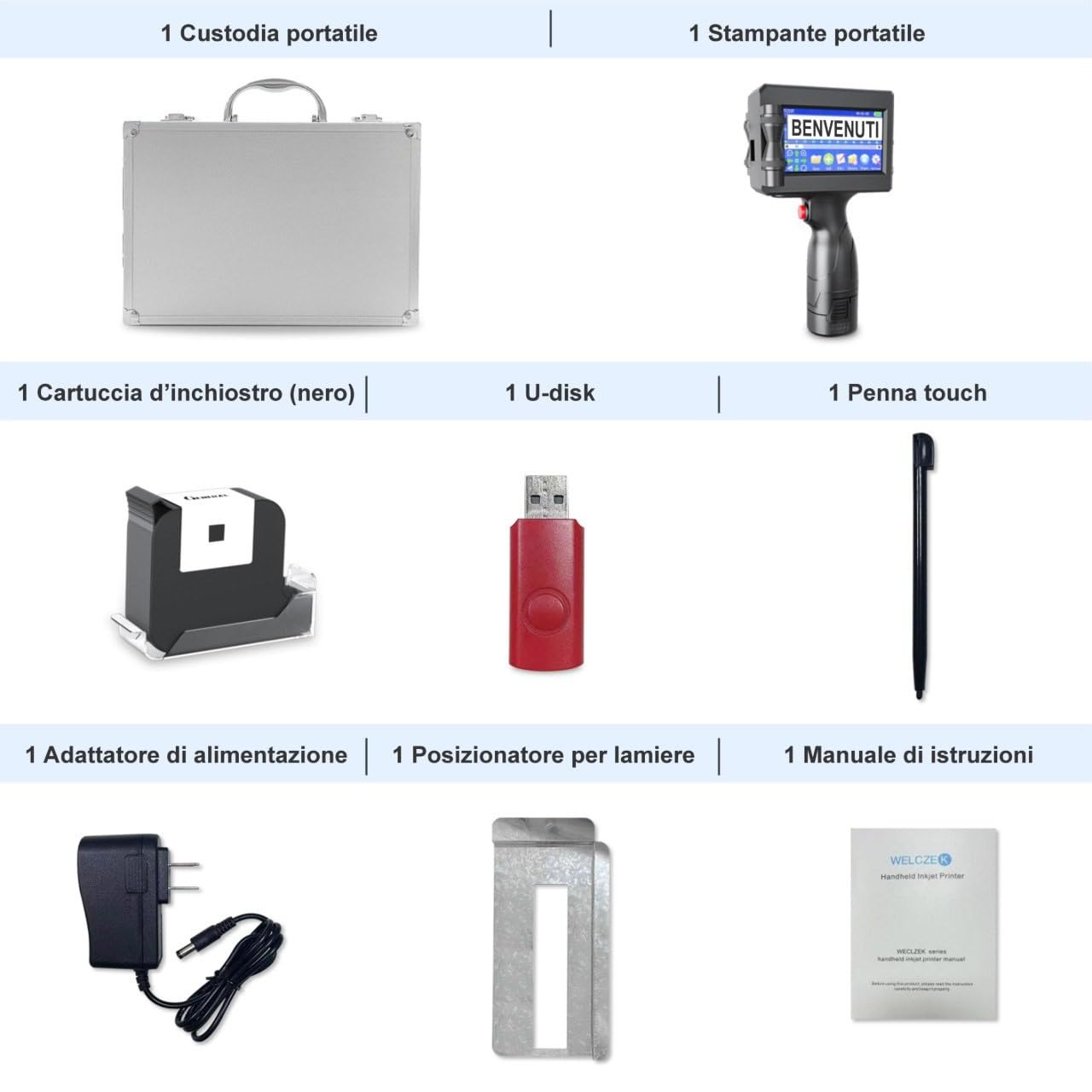 Agendepoint.it TIJ127 Stampante Palmare Portatile a Getto D'inchiostro Touch 4,3 Pollici per Logo Immagine Codice a Barre