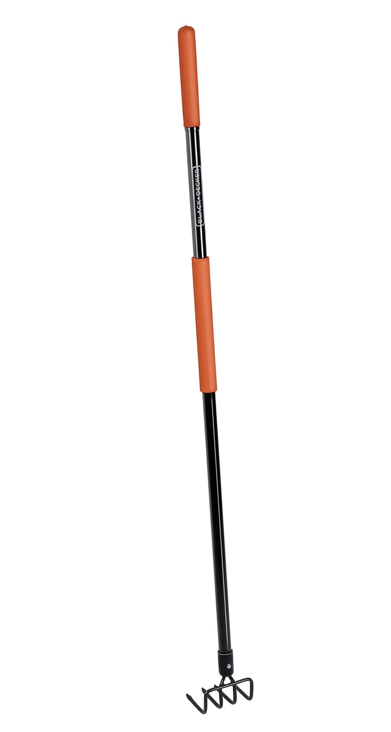 BLACK+DECKER Rastrillo de jardín con 4 Puntas, 148 x 12 x 10 cm, Acero al Carbono, Fibra de Vidrio y PVC, Naranja/Negro