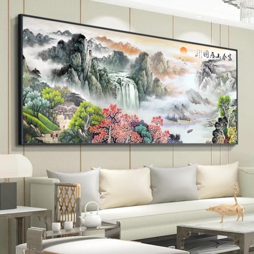 Toile paysage chinois salon tableau mural asiatdeco avec cadre 60x120cm