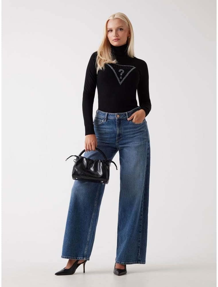 Guess Womens Eco Long Sleeve Melanie Triangle Logo Sweater - Image 3