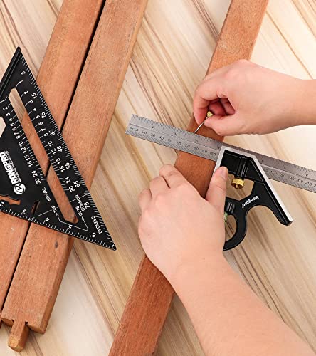 RONGPRO Rafter and Combination Square Tool Set - 7 Inch Triangle Carpenter Square, Die-Cast Aluminum Alloy and 12 Inch Zinc-Alloy Combo Ruler - Layout Tool - Image 3