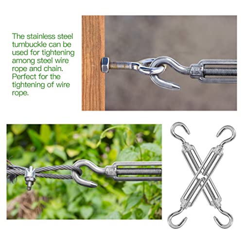 Jamiikury 6Pcs M8 Hook & Hook Turnbuckle 304 Stainless Steel Turnbuckle Wire Rope Tension Heavy Duty Turnbuckles For Cable Railing Wire Rope Hardware Kit (M8, Hook & Hook) #TOP5