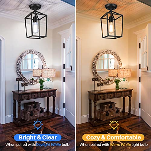 Farmhouse Semi Flush Mount Ceiling Light Fixtures For Hallway, Rustic Close To Ceiling Light For Entryway Kitchen Island, Industrial Black Ceiling Lighting For Foyer Dining Room Laundry Porch, 2 Packs #TOP3