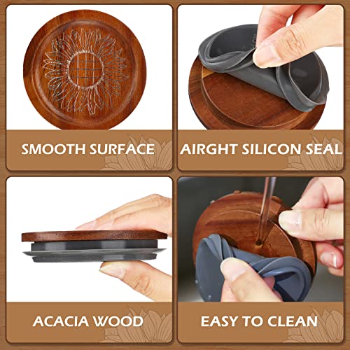 6 Pcs Brown Wide Mouth Mason Jar Lids Acacia Wooden Storage Canning Jar Lids Ball Jars Bamboo Wooden Lids With Airtight Silicone Sealing Rings For Kitchen Dry Goods Storage #TOP2