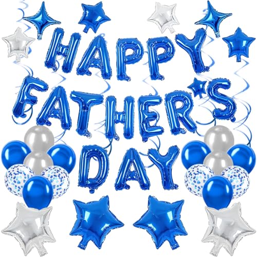 Image of Happy Fathers Day Balloons Father's Day Banner for Father's Day Party Decorations (Fathers Day Blue)