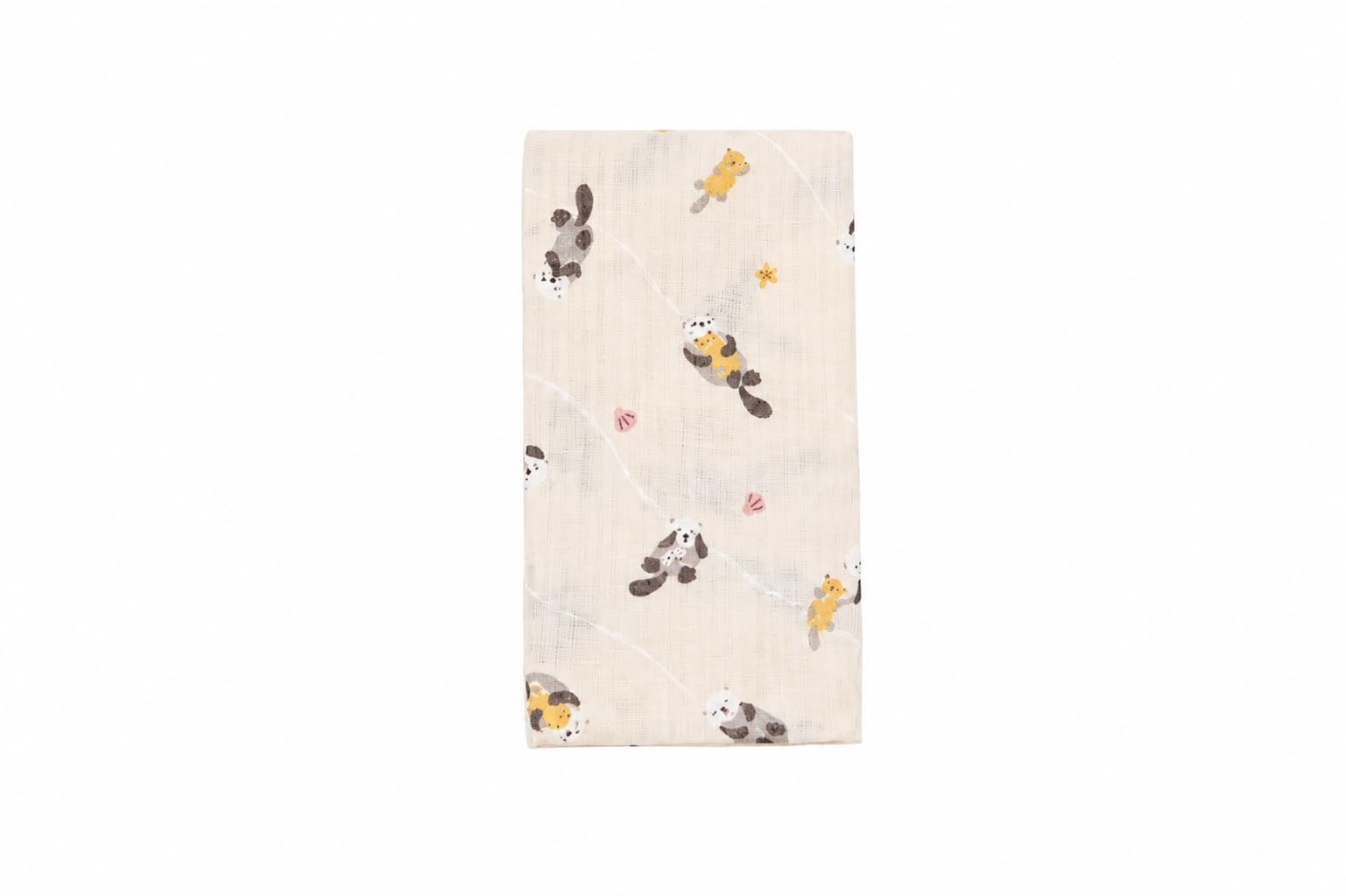 Neko Friend Sea Otter Print Beige Japanese Gauze Tenugui Towel – Made In Japan (1, Medium)