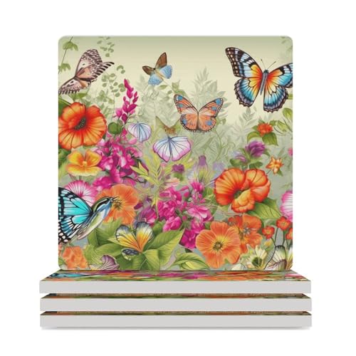 Dessous de verre réutilisable décoration de table fleurs papillons 9,4cm - 2