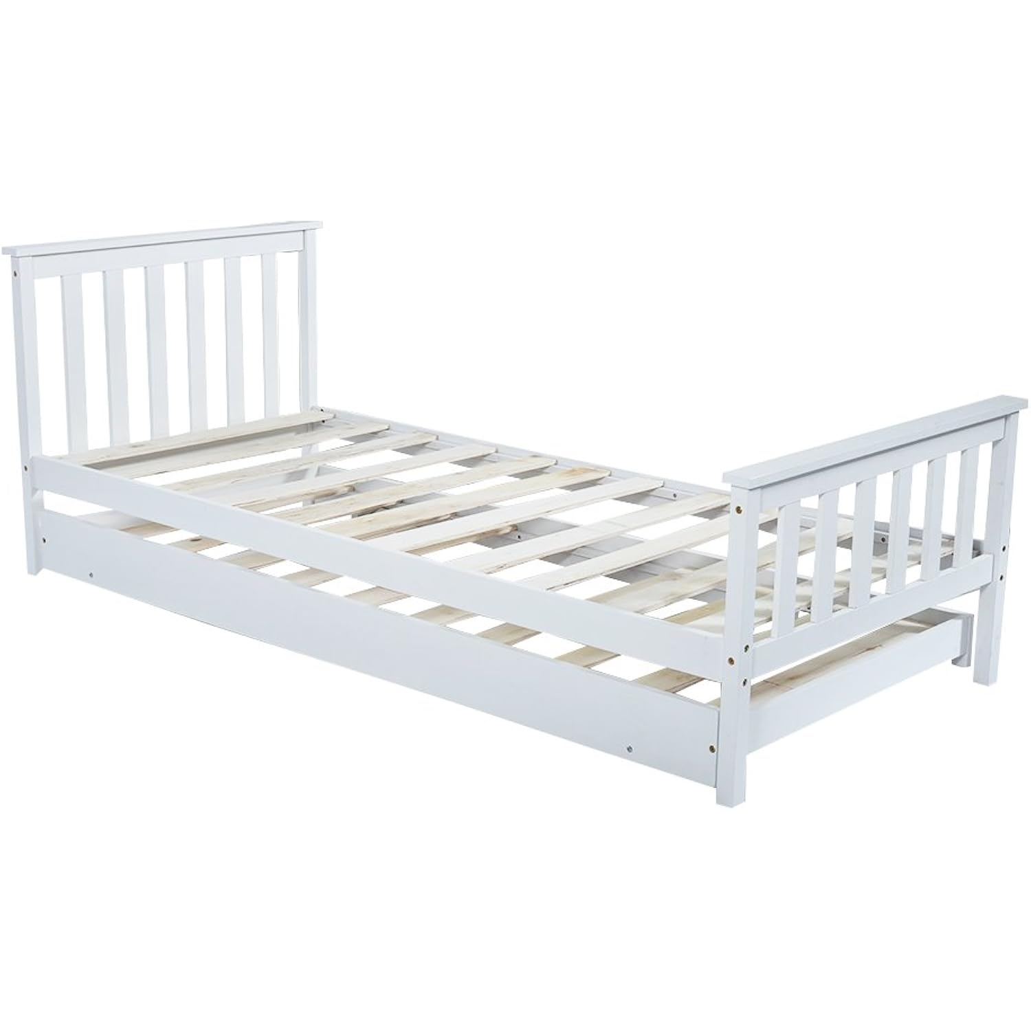 Pullout Double Bed Frame, 3FT Single Bed 2in1, Solid Wooden Folding